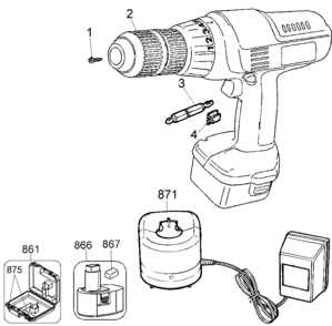 Default Diagram and Parts List for PS3350K Type 1 Black and Decker Boring Machine